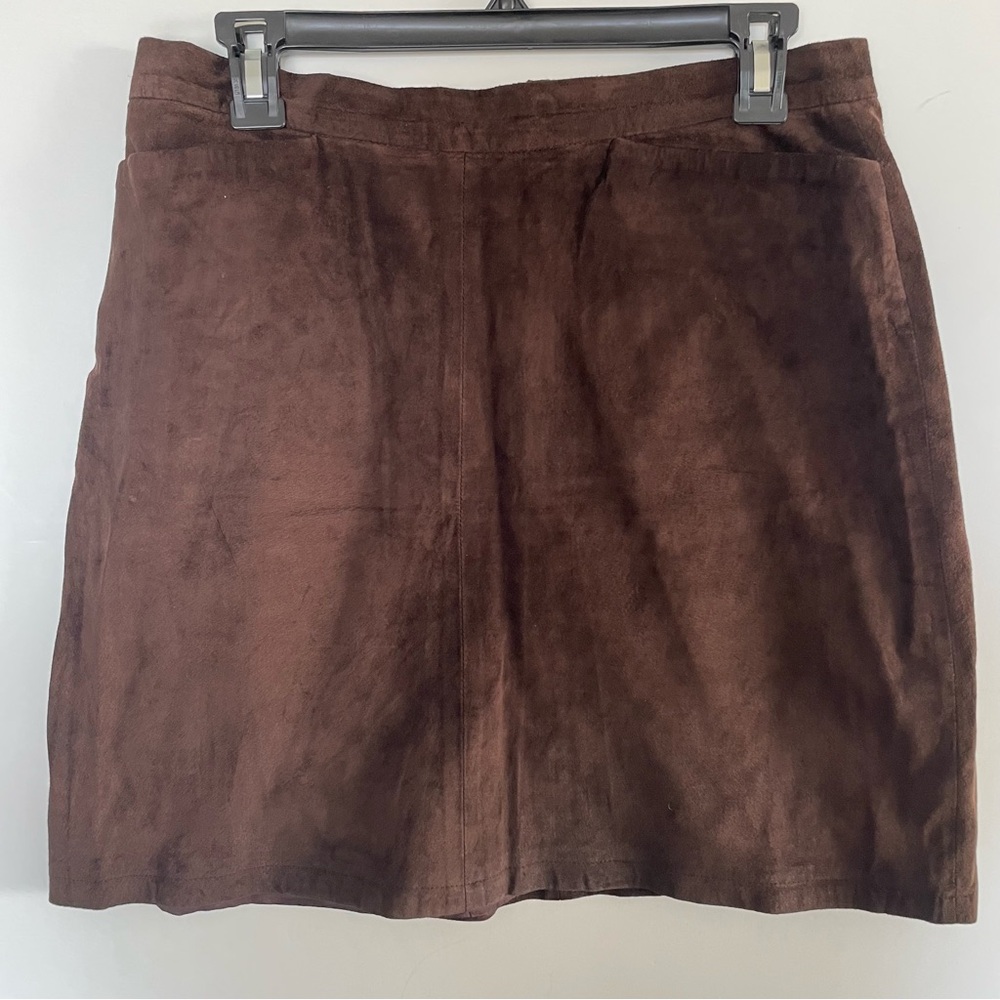 Vintage Gap Suede Leather Chocolate Brown Boho Mini Skirt SZ 12